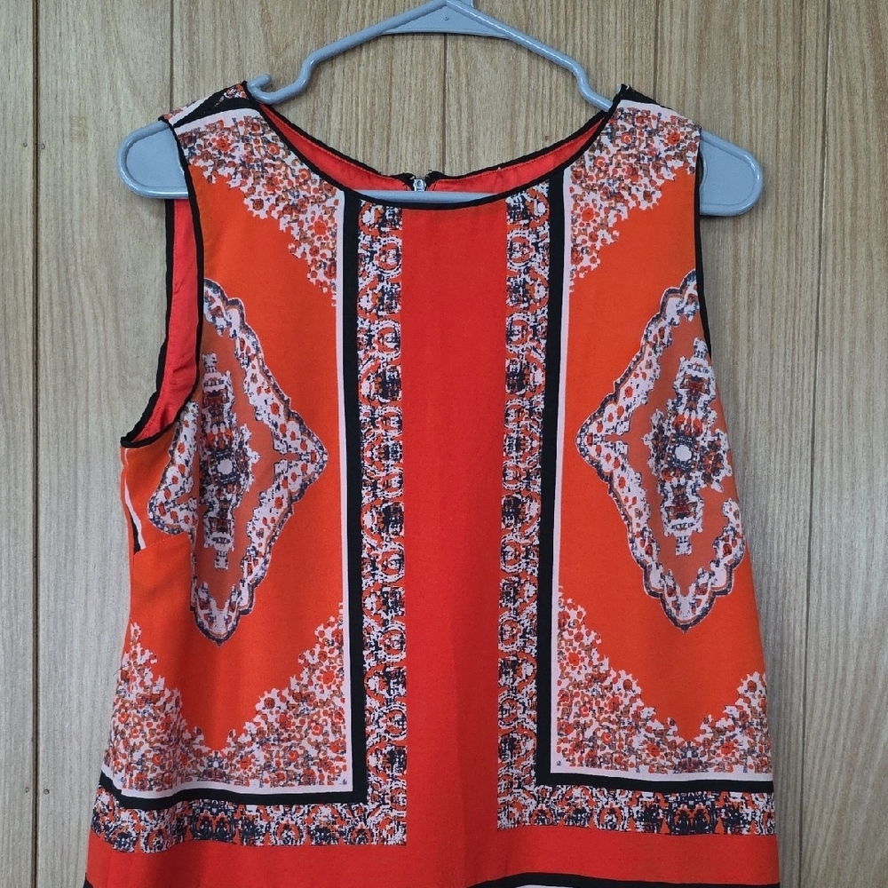 Carmen Marc Valvo Vibrant Orange Geometric Mini Dress - Picture 3 of 7